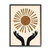 Stupell Industries Hands Holding Desert Sun with Face Linework in Frame Wall Art