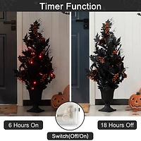 Glitzhome® 36"H Halloween Lighted Black Rose with Orange Glitter Urn Porch Tree with Timer