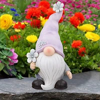 18" Gnome with Purple Hat & Flower Outdoor Garden Statue