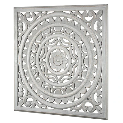 American Art Décor™ 30.5" Gray Carved Floral Wood Medallion Wall Art