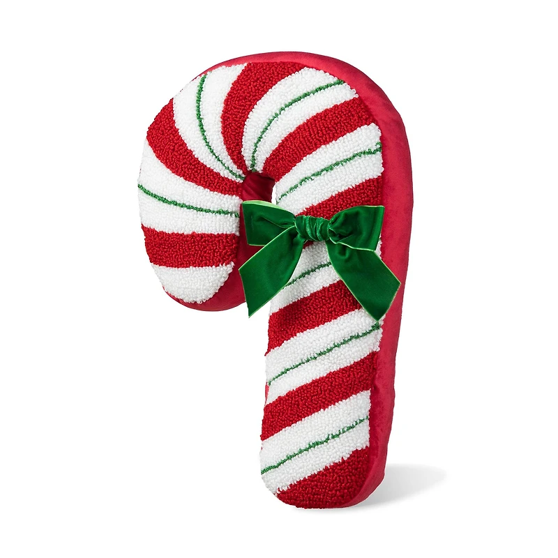 Glitzhome® 15.75" Hooked Christmas Candy Cane Pillow