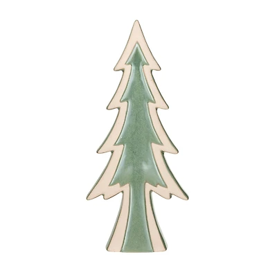 Hello Honey® 13" Tall Green Decorative Unglazed Stoneware Tree Décor with Reactive Glaze