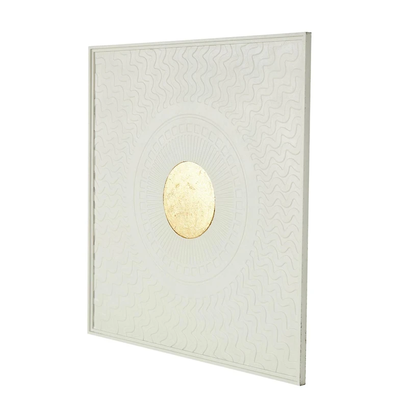 40" White & Gold Metal Geometric Wall Decor with Wavy Pattern