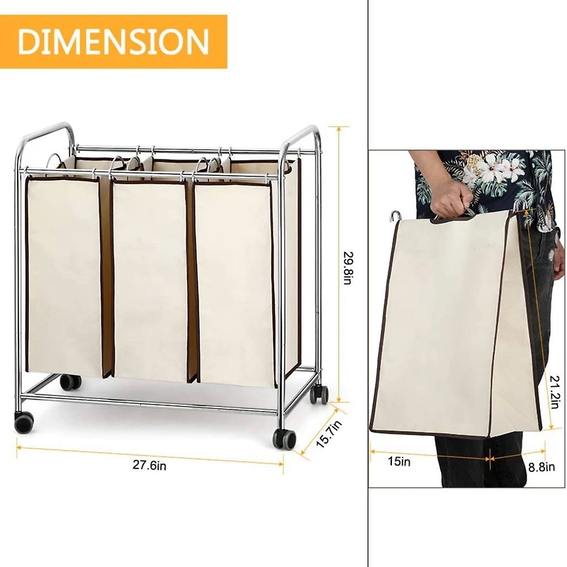 NEX™ 30" Chrome Removable 3-Bag Laundry Sorter