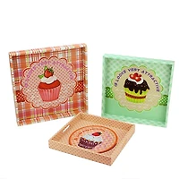 Pink & Green Cupcake Theme Square Serving Tray Set
