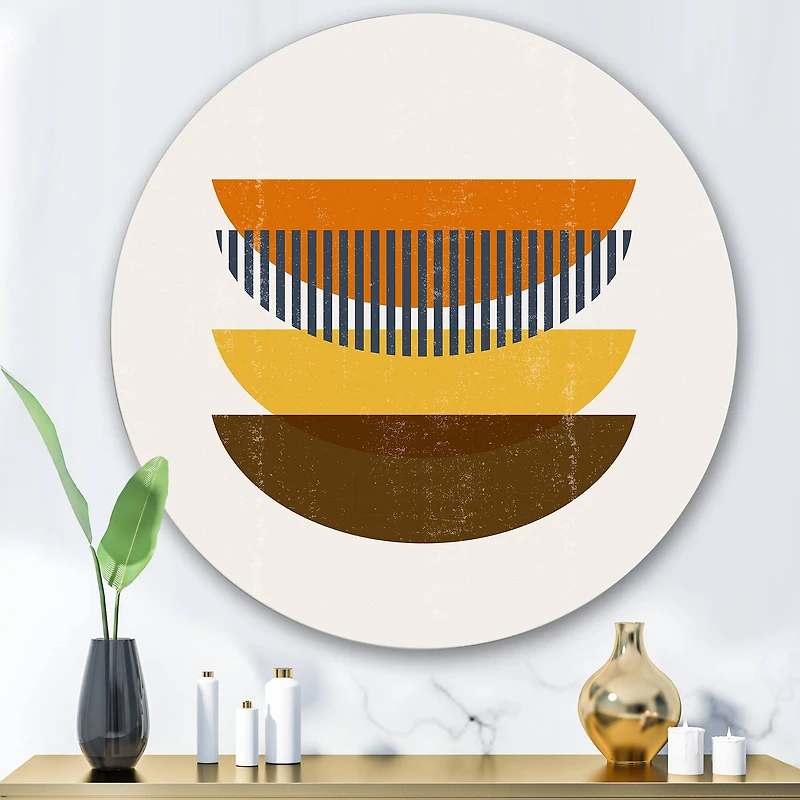 Designart - Abstract Geometric Moon In Earth Tones - Modern Metal Circle Wall Art