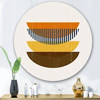 Designart - Abstract Geometric Moon In Earth Tones - Modern Metal Circle Wall Art