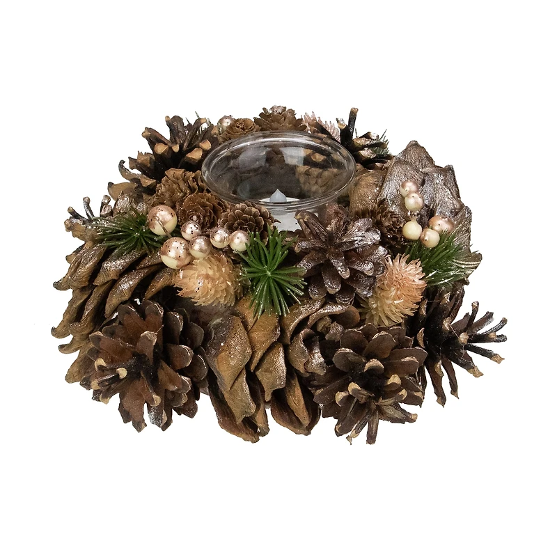 7.25" Autumn Artificial Foliage Pine Cone Votive Candle Holder