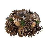 7.25" Autumn Artificial Foliage Pine Cone Votive Candle Holder