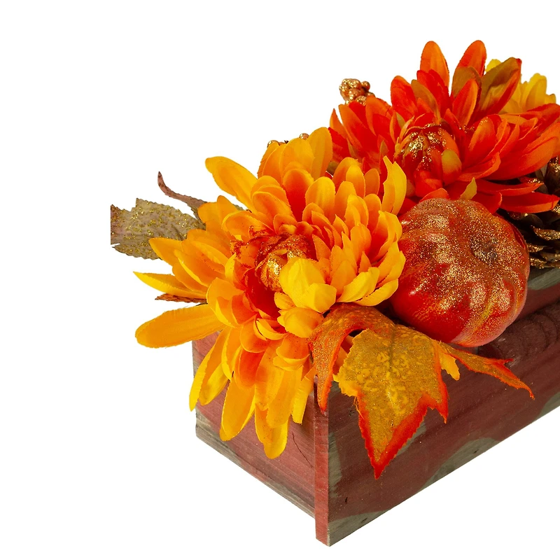 14" Autumn Harvest Maple Leaf & Berry Arrangement in Wooden Box