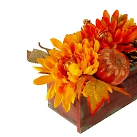 14" Autumn Harvest Maple Leaf & Berry Arrangement in Wooden Box