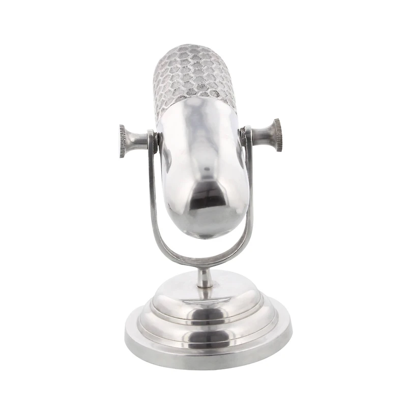 Silver Aluminum Traditional Sculpture, Microphone 9" x 9" x 6"