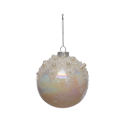 4.75" Iridescent White Glass Ball Ornament with Pearls by Ashland®