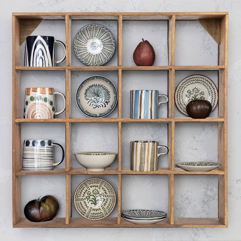 Hello Honey® 28" Square Walnut Finish Reclaimed Wood Shelf with 16 Compartments