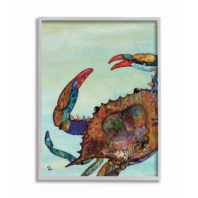 Stupell Industries Colorful Crab on Sand Aquatic Animal Painting in Gray Frame Wall Art