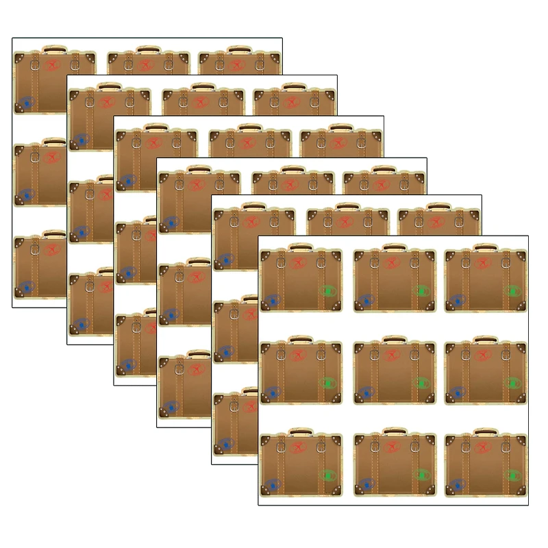 Teacher Created Resources Mini Travel the Map Luggage Accents, 6 Packs of 36
