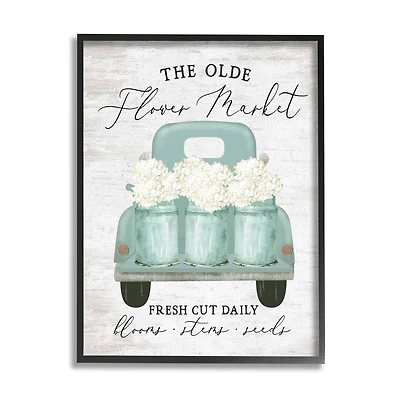 Stupell Industries Olde Farmer Market Vintage Turquoise Truck White Florals Framed Wall Art