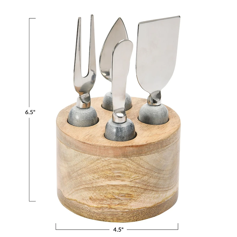Hello Honey® Stainless Steel Cheese Servers with Mango Wood Stand