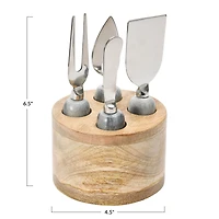 Hello Honey® Stainless Steel Cheese Servers with Mango Wood Stand