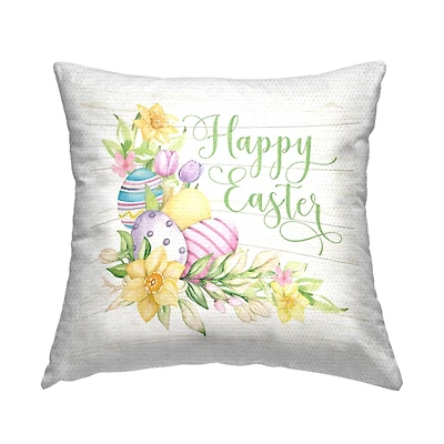 Stupell Industries Happy Easter Pastel Eggs Outdoor Printed Pillow
