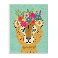 Stupell Industries Floral Crown Cheetah Spotted Fur Playful Animal Wall Plaque