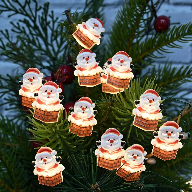 18ct. Warm White LED Santa in Chimney String Lights on Silver Wire by Ashland®