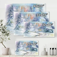 Designart - Winter Landscape With Snowy River I - Traditional Canvas Wall Art Print
