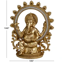 11.75" Golden Ganesh Eclectic Tabletop Sculpture