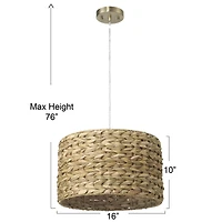 Hello Honey® Bella Natural Metal & Handwoven Wicker Drum Ceiling Light