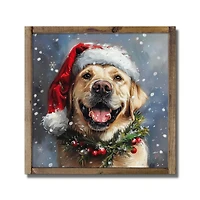 Happy Christmas Lab 9.5" x 9.5" Framed Wood Plaque