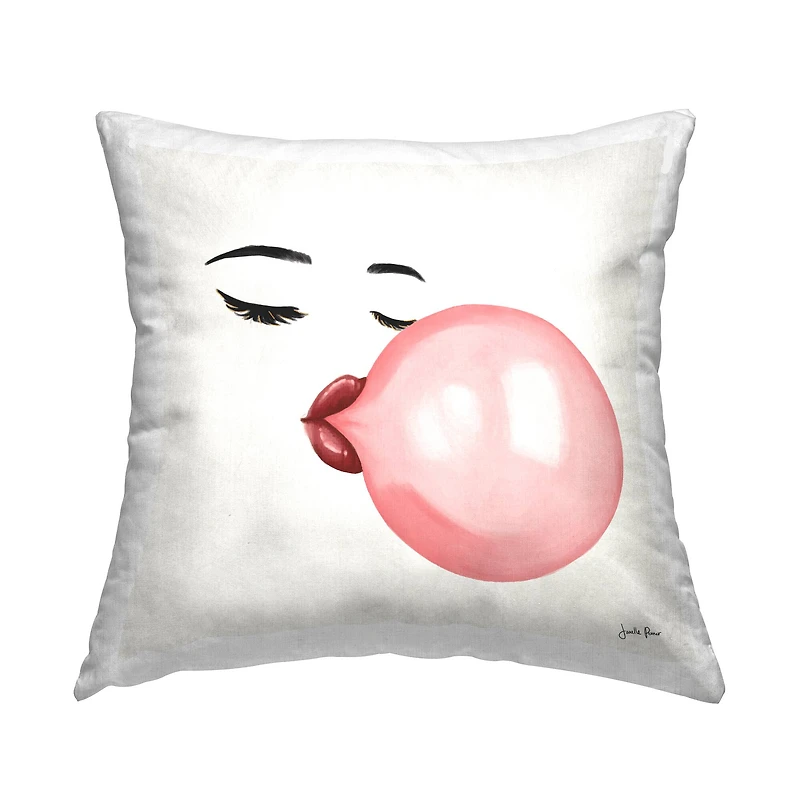 Stupell Industries Glamorous Face Blowing Bubble Gum Bold Lips Throw Pillow 18" x 18"