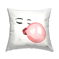 Stupell Industries Glamorous Face Blowing Bubble Gum Bold Lips Throw Pillow 18" x 18"