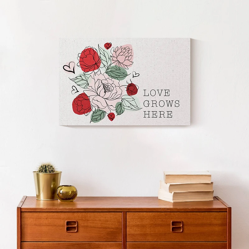 Love Grows Here Floral Canvas Wall Art