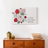 Love Grows Here Floral Canvas Wall Art