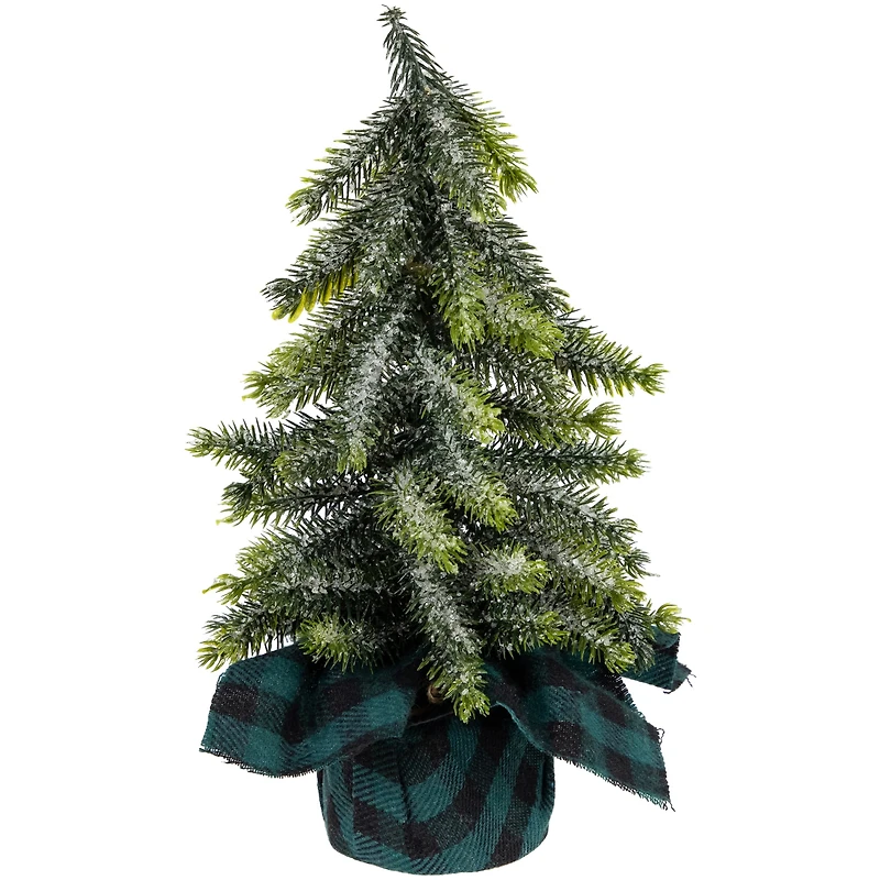 9" Unlit Iced Downswept Pine Artificial Christmas Tree Set