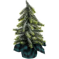 9" Unlit Iced Downswept Pine Artificial Christmas Tree Set