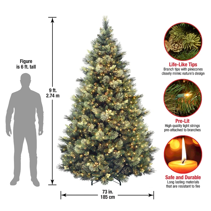 9 ft. Pre-Lit Carolina Pine Medium Artificial Christmas Tree, Clear Lights