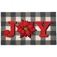 Gray and Red Poinsettia "Joy" Christmas Natural Coir Outdoor Doormat 18" x 30"