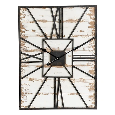 Glitzhome® 31.5" Oversized Farmhouse Wooden & Metal Rectangle Wall Clock