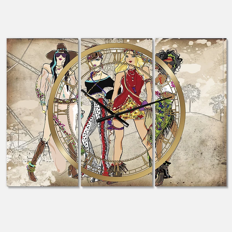 Designart 'Squad Goals Oversized Fashion Multipanel Wall Clock