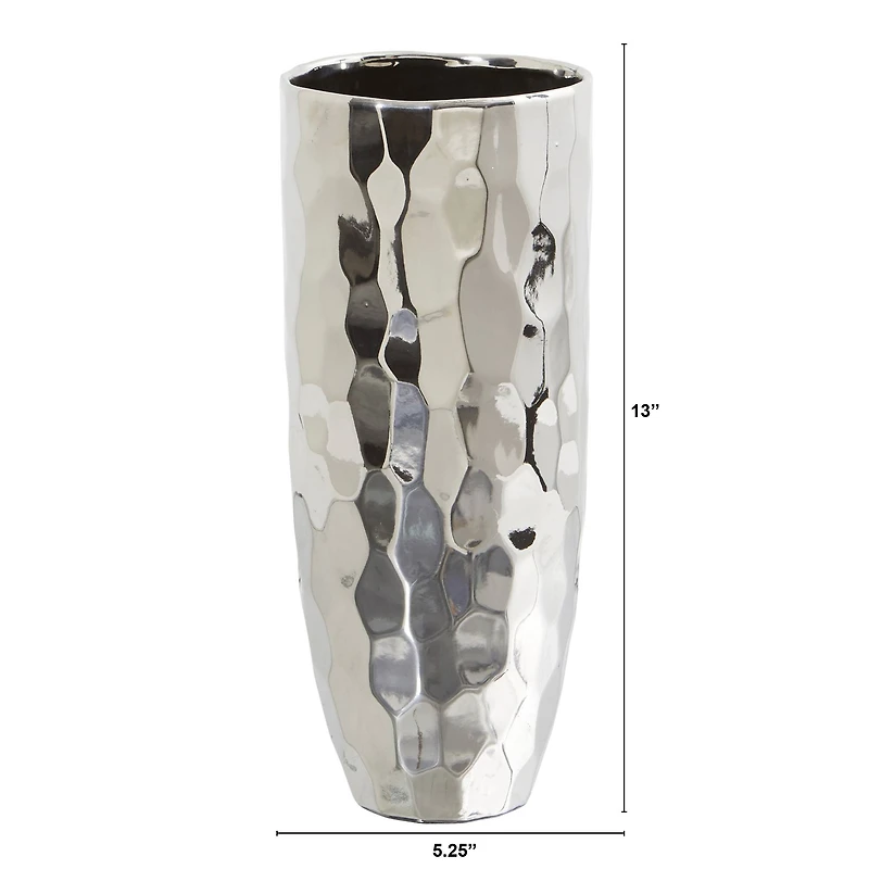 13" Designer Silver Cylinder Vase