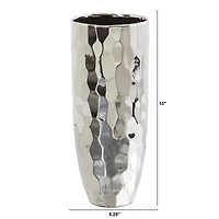 13" Designer Silver Cylinder Vase