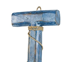 Brown Wood Paddle Beach House Sign Wall Decor with Blue Accents and Rope