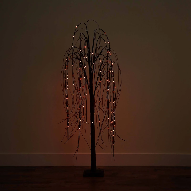 5ft. Orange & Purple LED Pre-Lit Halloween Black Willow Artificial Fall Tree