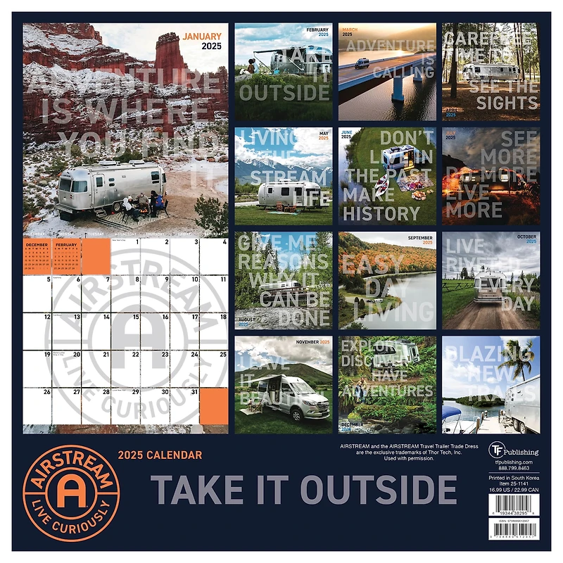 TF Publishing 2025 Airstream: Live Riveted Wall Calendar