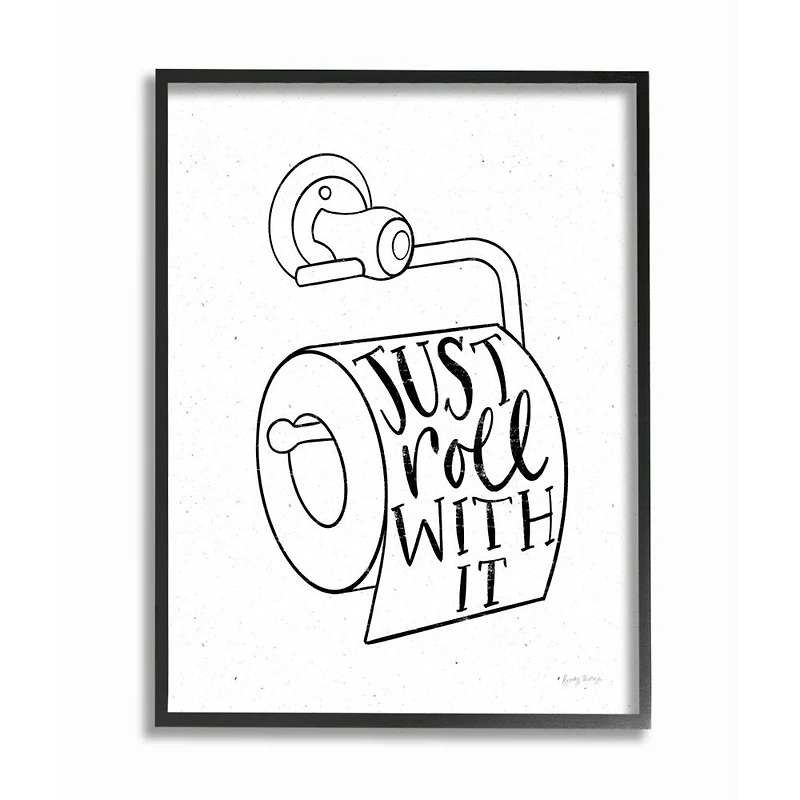Stupell Industries Just Roll With It Toilet Bathroom Humor Word Pun Framed Wall Art