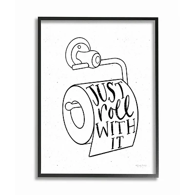 Stupell Industries Just Roll With It Toilet Bathroom Humor Word Pun Framed Wall Art