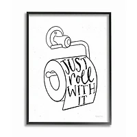 Stupell Industries Just Roll With It Toilet Bathroom Humor Word Pun Framed Wall Art