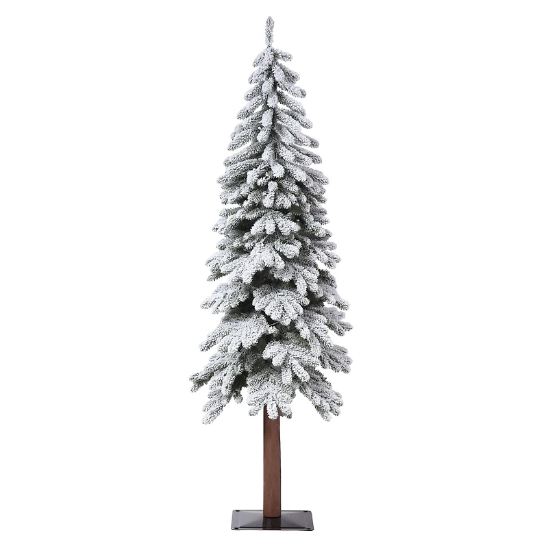 5ft. Pre-Lit Lightly Flocked Alpine Artificial Christmas Tree with Natural Wood Pole, Soft White LED Lights