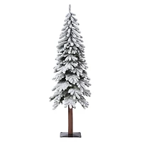5ft. Pre-Lit Lightly Flocked Alpine Artificial Christmas Tree with Natural Wood Pole, Soft White LED Lights